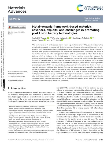 PDF Metal Organic Framework Based Materials Advances Exploits And