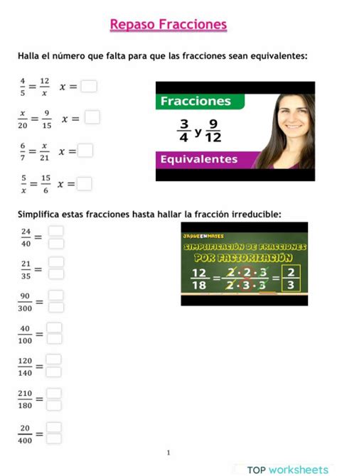 Repaso Fracciones Ficha Interactiva Topworksheets