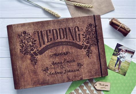 Wedding Guest Book Wood Photo Album Personalized Guestbook Etsy