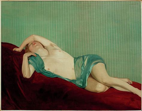 Classic Female Nude Paintings Naked With Green Scarf By Felix Edouard