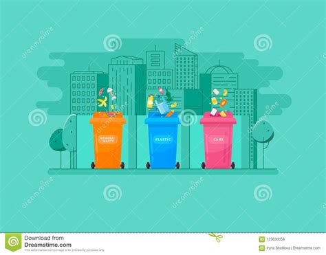 Concepto De Basura Que Clasifica Y Reciclaje De La Basura Ilustración