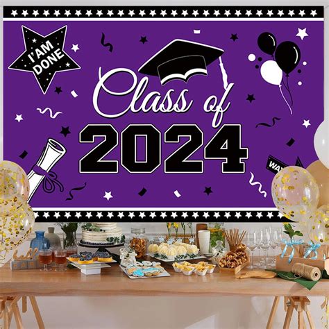 2024 Graduation Party Plastic Backdrop Congrats Grad Banner Class Of 2024 Decorations For