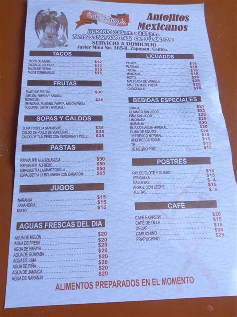 Menu At Antojitos Mexicanos San Miguel Restaurant Zapopan