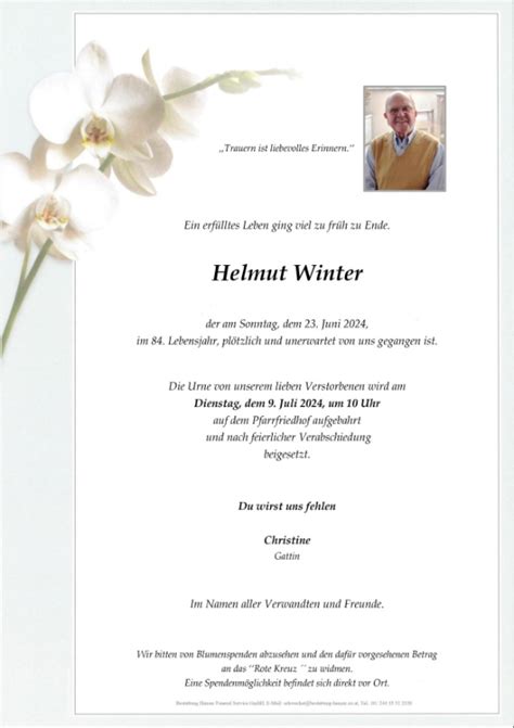 Gedenkseite F R Helmut Winter Bestattung Hanser