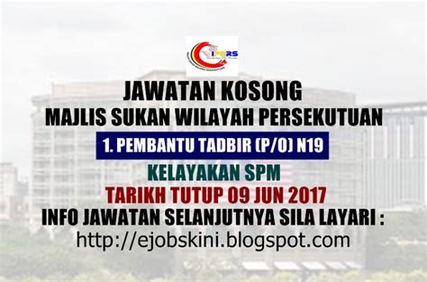 Jawatan Kosong Majlis Sukan Wilayah Persekutuan Wipers 09 Jun 2017