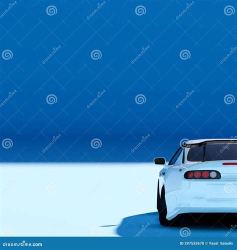 4k Square Rear View A White Metalic Supercar With Light Blue Or Blue