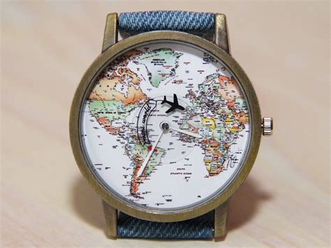 Wristwatch World Map Men S Watches Wristwatch Journey Etsy Watches