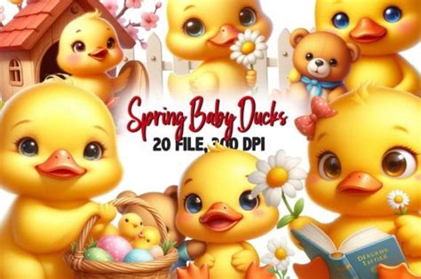 Spring Flowers Baby Ducks Clipart Graphic By Dreamshop Creative Fabrica