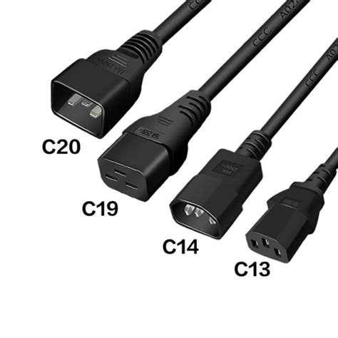 Black 10m 20m 30m Pvc Copper Iec320 C13 C14 C15 C19 C20 Extension Power Cord 10a 16a