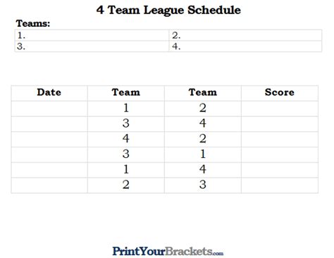 Printable 4 Team League Schedule