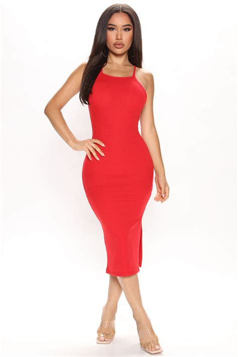 Jamie Ribbed Midi Dress Red Fashion Nova Dresses Fashion Nova