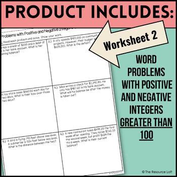 Adding Subtracting Integers Word Problems Worksheets Grade Tpt