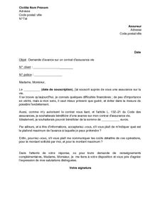 Exemple Gratuit De Lettre Demande Avance Sur Assurance Vie