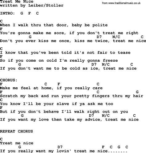 Treat Me Nice By Elvis Presley Lyrics And Chords