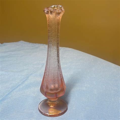 Fenton Art Fenton 8 Iridescent Velva Rose Pink Swung Stretch Glass Vase 75th Anniversary