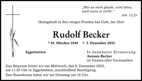 Traueranzeigen Von Rudolf Becker Augsburger Allgemeine Zeitung