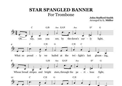 Star Spangled Banner Trombone With Chords Arr L Müller Sheet Music John Stafford Smith