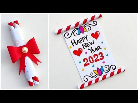 DIY Happy new year greeting card 2023. Handmade new year card making ...