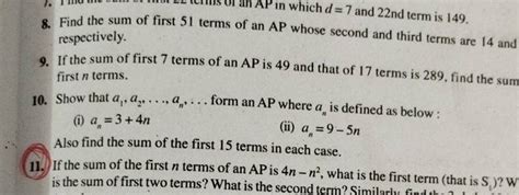 8 Find The Sum Of First 51 Terms Of An AP Whose Second And Third Terms A