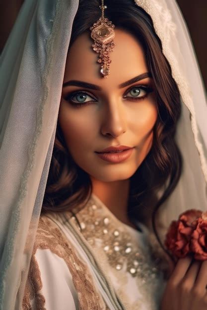 Premium Ai Image A Woman In A White Veil With A Red Flower On Her Head