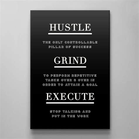 Hustle Grind Execute Art Motivational Canvas Inspirational Quote Poster