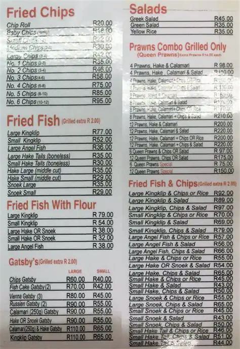 Mr Fish Menu Menu For Mr Fish Pinelands Cape Town Zomato Sa