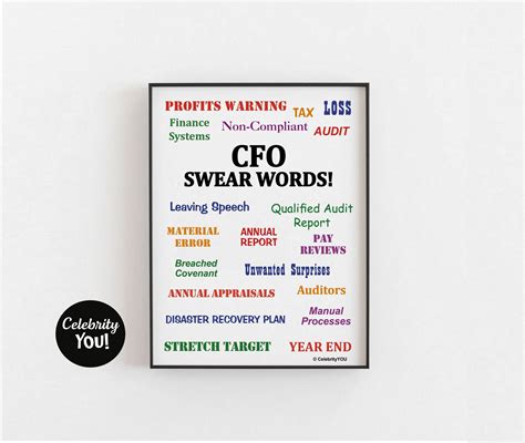 Cfo Swear Words Printable Office Decor Chief Financial Officer T