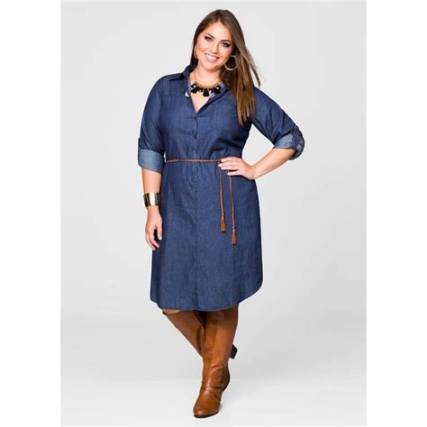 Ashley Stewart Braided Belt Denim Tunic Evening Dresses Plus Size