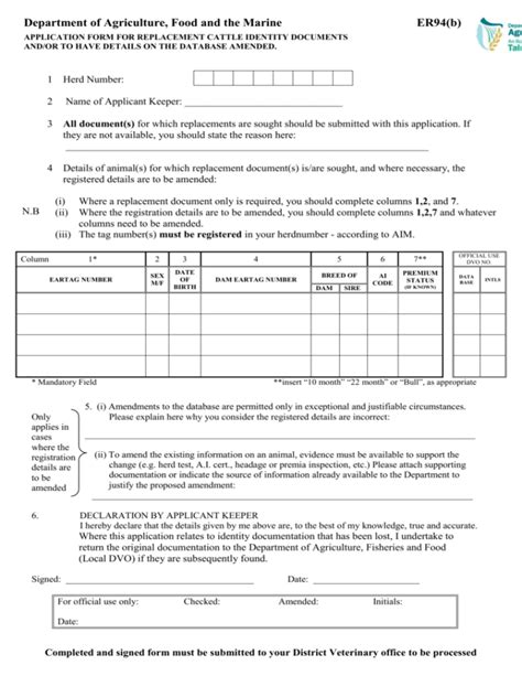 Er94b APPLICATION FORM FOR REPLACEMENT CATTLE