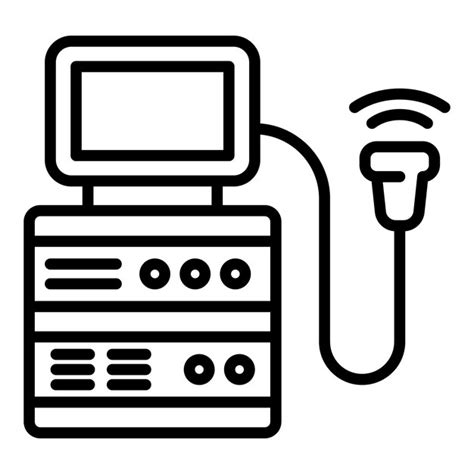 초음파 기계 아이콘 흰색 배경에 고립 된 웹 디자인을 위한 개요 초음파 기계 벡터 아이콘 프리미엄 벡터