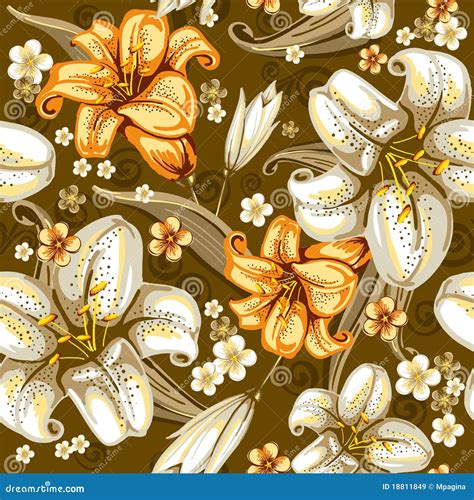 Seamless Pattern With Lilies Stock Vector Illustration Of Botanical