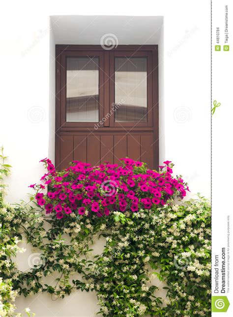 Typical Window Decorated Pink and White Flowers, Cordoba, Spain Stock ...