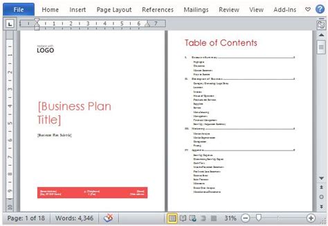 Business Plan Template for Microsoft Word