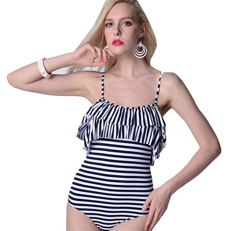 Women Sexy Striped One Piece Swimsuit Push Up Slim Swimwear Strappy