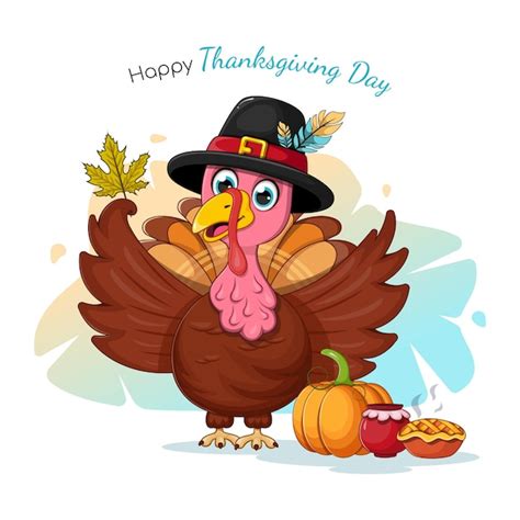 Premium Vector | Postcard Happy Thanksgiving Day with cartoon turkey