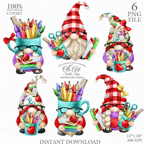 Teacher Gnome Clip Art Cute Characters Hand Drawn Graphics Inspire