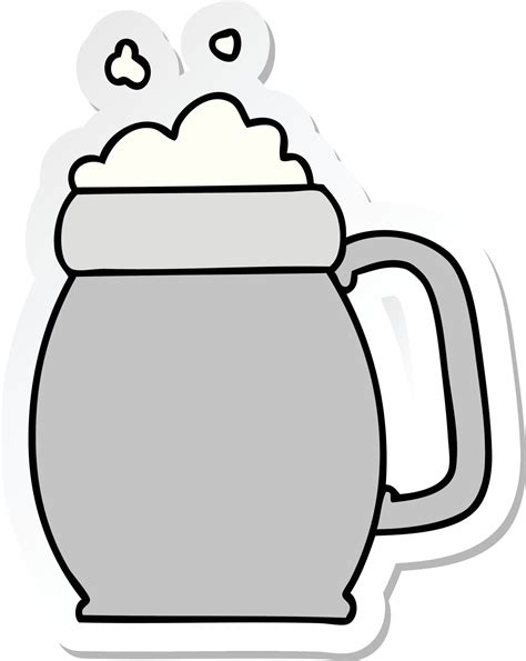 Sticker Of A Quirky Hand Drawn Cartoon Pint Of Beer Vector Art