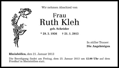 Traueranzeigen Von Ruth Kleh Rz Trauer De