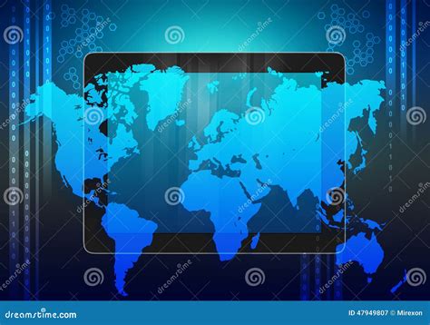 Tablet And World Map On An Abstract Background Stock Illustration