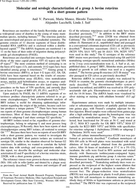 Molecular And Serologic Characterization Of A Group A Bovine Rotavirus