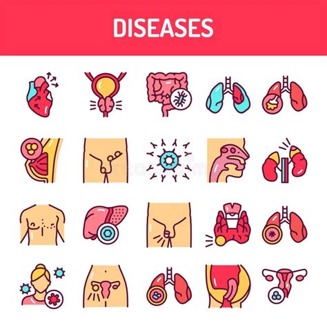 Diseases Color Line Icons Set Isolated Vector Element Stock Vector