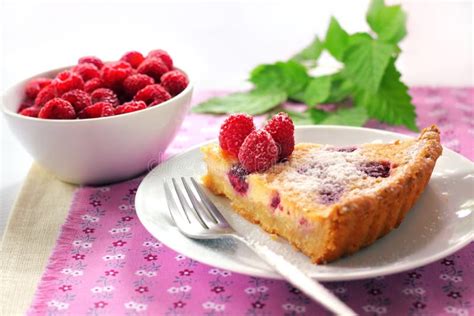 Almond Tart With Raspberries Stock Photo Image Of Delicious Baking