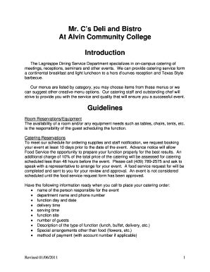 Fillable Online Alvincollege Cs Deli And Bistro Fax Email Print PdfFiller