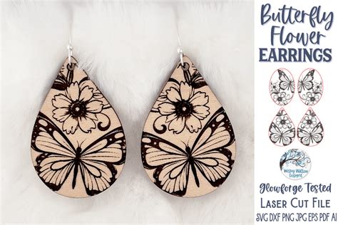 Butterfly Flower Earring Files For Glowforge Or Laser Wispy Willow