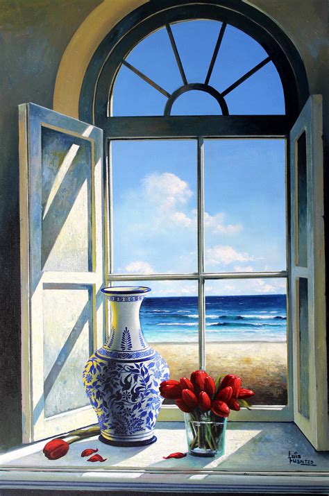 Luis Fuentes - Open Window with Chinese Vase original Sea Landscape painting at 1stDibs | open ...