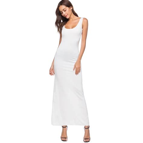 Yilia Sexy Sleeveless Solid Maxi Summer Tank Dress Women Bodycon Casual