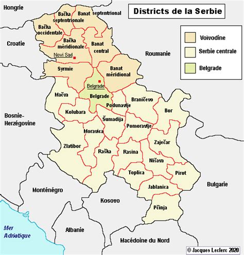 Les districts de la Serbie