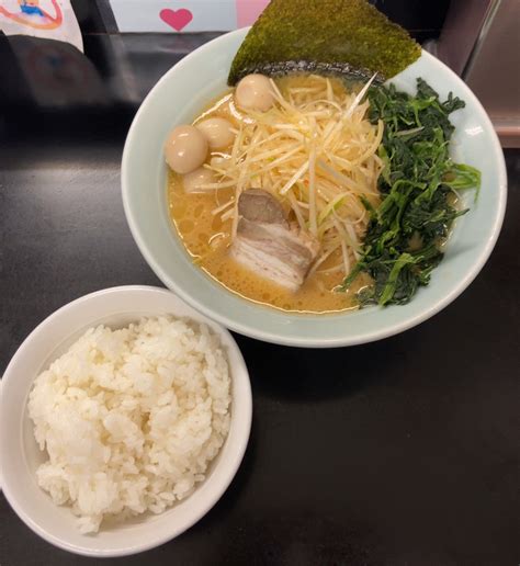 【ラーメン】ネギラーメン大（たまご、ほうれん草）ライス（並）＠萬来亭 名古屋市緑区 『やすたろう』的 食の備忘録