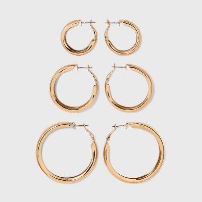 Wide Hoop Earring Set 3pc Wild Fable Gold Target