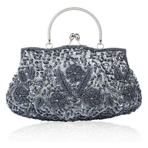 Nevenka Beaded Sequin Design Flower Evening Purse Large Clutch Bag Grey